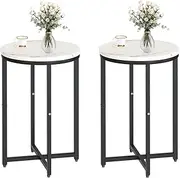 DKLGG Modern Black Side Table Set of 2, Small Coffee Table Round End Table with Black Frame, Marble Side Table Bedside Table for Living Room, Bedroom, Small Space, 16" D*24" H