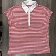 Adidas ClimaLite Woman's Golf Polo Orange BlueWhite Stripe Size XL Shirt WCL