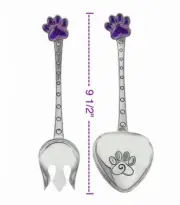Large Purple Paw Serving Spoon and Fork Set, Purple Paw Print Serving Utensils