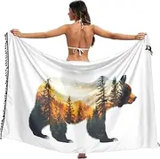 [XYMZR] Women's Sarong Swimsuit Coverups Bear Tree Silhouette Chiffon Bikini Wraps Skirt with Tassels L