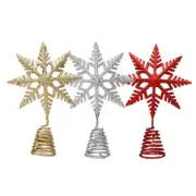 Christmas Tree Topper Star Snowflake Gold Silver Red Glitter for Xmas Tree