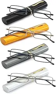 OWTXIS Blue Light Blocking Reading Glasses - Slim Pocket Readers with Pen Clip Case Mini Lightweight Readers