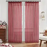 MRTREES Red Transparent Curtains, Ruffle Tape, Short 245 x 140 cm (H x W), Loop Set of 2 Linen Look for Living Room, Bedroom, Kitchen Window