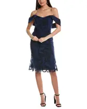 Rene Ruiz Embroidered Mesh Sheath Dress