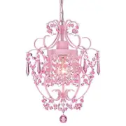 Pink Chandelier for Bedroom, 90% Pre-Assembled 1 Light Small Crystal Chandeli...