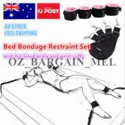 Bed Bondage Restraint Set Sex Fur-Lined Ankle Wrist Cuffs Bed BDSM Adult