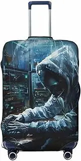 [CADREWY] Hacker Attack Print Travel Suitcase Cover Luggage Protector with Elastic Anti Scratch for Carry On, Black, X-Large