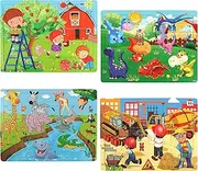 SYNARRY Puzzles for Kids Ages 4-8, 4 Pack Wooden Jigsaw Puzzles for Kids Ages 3-5 Years Old 40 Pieces, Preschool Puzzle Toy Children Boys and Girls, Farm Dinosaur Animal Construction Theme