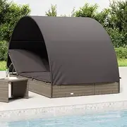 Outdoor Lounge Bed, Garden Day Bed Sun Lounger Chaise Lounge 2-Person Sunbed with Round Roof Grey 211x112x140 cm Poly Rattan