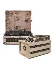 [Crosley] Voyager Bluetooth Portable Turntable + Bundled Record Storage Crate in Floral