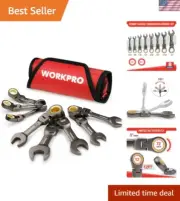 8-Piece SAE Stubby Ratcheting Wrench Set Chrome Vanadium CRV Nickel Plated