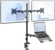 Dual Monitor Stand and Laptop Mount Fit Two 17 to 32 Inch Monitor and 10 to 17 I