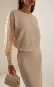 [SEV] Draped Off-The-Shoulder Sequined Top