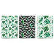 Set of 3 Green Leaf Pattern Nature Wall Art