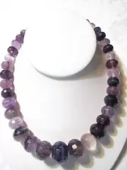 NWT! STUNNING FACETED HUGE GENUINE AMETHYSTS STERLING SILVER BEADS NECKLACE
