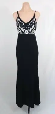Aidan Mattox black hand beaded long dress evening gown size 4 BX12