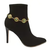 Women Vintage Gold Metal Boot Chain Bracelet Shoe Charms Turquoise Blue Flower