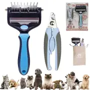 Deshedding Brush and Comb for Long and Short-Haired Pets, Undercoat Rake with Bo