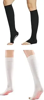[SHODEEKO] Ladies' Professional Yoga & Pilates Socks: Open-Toe, Non-Slip Silicone Calf-Length for Fitness & Exercise. 2 Pairs of Long Foot Socks with Pressure-Regulating Cyclic Compression