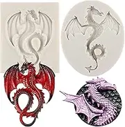 MYPRACS Pack of 2 Flying Dragon Silicone Moulds Dragon Chocolate Fondant Mould for Cake Decoration Cupcake Baking Rubber Candy Polymer Clay Rubber Paste