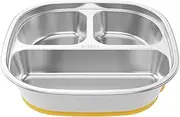 WOTPCRD Stainless Steel Round Divided Plates, Kids Plates Divided Designed, Metal Kid Plate with 3 Compartment Versatile Stainless Steel Divided Plates Reusable Baby Suction Plates for Camping