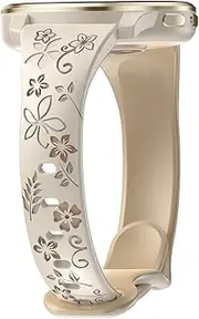 [CUNUJIX] Floral Engraved Slim Silicone Watch Bands Compatible with 18mm Garmin Venu 3s/Vivoactive 4s/ Venu 2s/ Vivomove 3s /Forerunner 255S/265S, Cute Flower Thin Soft Strap Wristband for Women Men