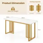 Elegant White Faux Marble Dining Table for 6-8 with Gold Metal Legs, 160x60 cm