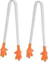 ULTECHNOVO 2 Pcs Mini Tongs Silicone Hand Shape Ice Tongs Serving Sugar Tongs Stainless Steel Food Tongs for Party Kitchen Serving and Cooking