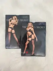 VICTORIA'S SECRET 'LACE TOP FISHNET' & 'LACE TOP THIGH-HIGHS' IN BLACK SET OF 2