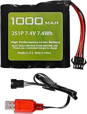 Fytoo 7.4V 1000mAh 2S Li-ion Battery with SM-4P Plug and USB Charging Cable Suitable for DE36W DE65 NO.1809 RC Toy Car Model Off-Road Vehicle Climbing Drift Racing Battery