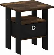 [Furinno] Andrey End Table/Night Stand/Bedside Table with Bin Drawer, Amber Pine/Black