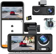 Dash Camera, 3 Channel Dash Cam Front and Rear,1080P Full HD Dash Camera for Car