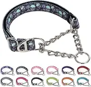 Martingale Dog Collar with Chain,Heavy-Duty Training Collar with No Buckle -No-Pull Dog Collar with Skull Pattern for Medium Large Extra Large and XXL Dogs (Skull XXL)