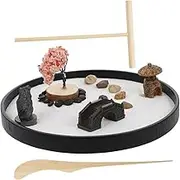 Zen Garden Desk Kit - 8IN, Round Tray with Rake, Mini Zen Japanese Decor, for Home Office Relaxation, Meditation, and Gift