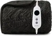 Dreamaker Luxury Faux Fur Electric Heated Throw Blanket 160x120cm Heating Rug Reversible Coral Fleece Plush Snuggle Overheat Protection LED Display 9 Heat Settings Detachable Controller - Charcoal