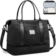 [BAGAIL] Travel Duffel Bag, Weekender Bags for Women, Overnight Gym Carry On Tote Bag with Wet Pocket, Hospital Mom Bag for Labor and Delivery - Extra Large, Grid-Black
