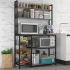 Large Kitchen Bakers Rack Utility Storage Shelf Hooks Microwave Stand Basket