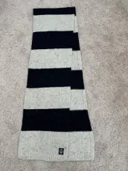 New Tommy Hilfiger Grey,Navy Blue Knitted Striped Men’s Wool Scarf 80%Lambswool