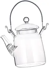 CHICAMPERA Elegant Glass Teapot with Handle Tea Serving Pot for Home and Office for Scented Tea Brewing Easy to Clean and Fill Retro Design