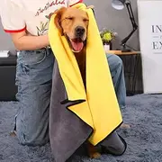 Kwispel Dog Towel for Large Dogs Super Absorbent Microfiber Dog Bath Towel for Drying Small Medium Large Dogs and Cats, Yellow & Grey L