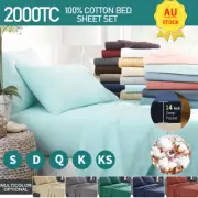 2000TC Egyptian Cotton Bed Flat Fitted Sheet Set Single/Double/Queen/King Size