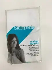 Vintage Statepride White No-Iron Muslin Pillowcase Set / Pair Standard NEW