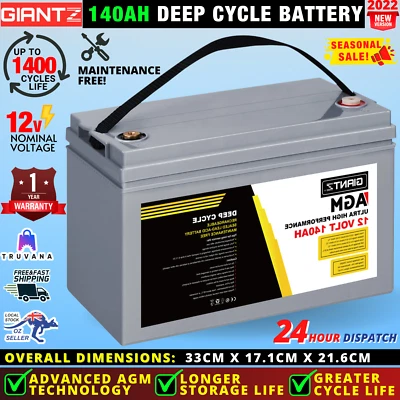 Deep Cycle Battery 12V AGM Sealed Portable Power for 4WD Vehicles Camping 140Ah