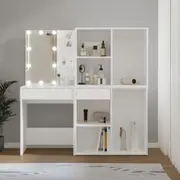 LED Dressing Table with 2 Cabinets White Engineered Wood vidaXL