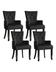 [Artiss] Velvet French Provincial Armchair Set of 4 in Black