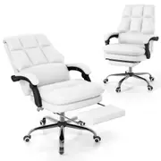 Costway Ergonomic Office Chair Adjustable PU Leather Computer Chair Swivel Task Chair White