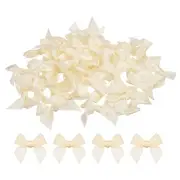 100Pcs Mini Ribbon Bow Mini Fabric Satin Ribbon Flower Bows Light Yellow