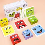 Kids Emotions Expression Game Wooden Cube Face Changing Board Cartoon Puzzle Toy
