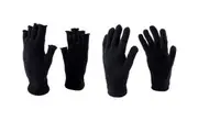 2pk Gloves & Fingerless Glove Set Mens Heat Control Thermal Lined Chenille Black