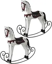 Hohopeti 2pcs Handmade Wooden Decor Vintage Waddle Horse Table Ornament Rustic Animal Crafts for Home Decoration White